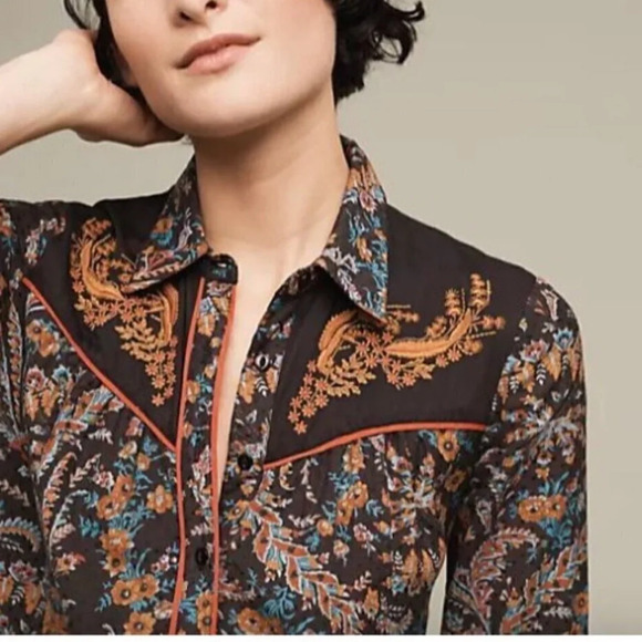 Anthropologie HOLDING HORSES Womens 2 Western Button Front Shirt Dress Escalante - Picture 2 of 12